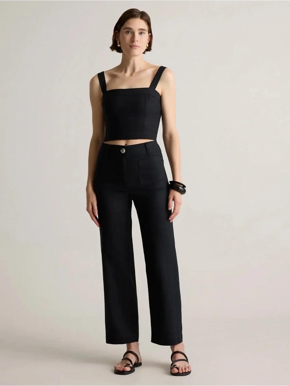 Quince European Linen Patch Pocket Pants in Black Size 16 28” inseam